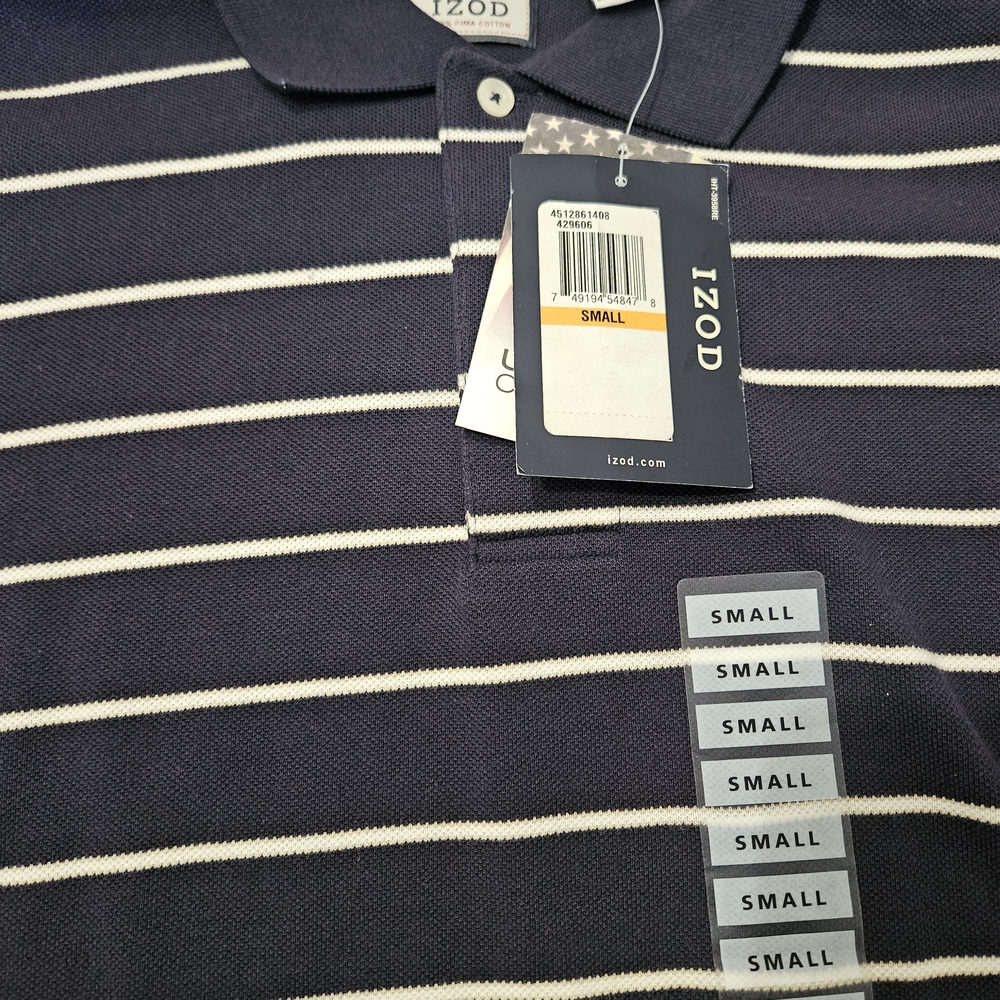 Izod Men's Polo Shirt in Navy and White Stripes